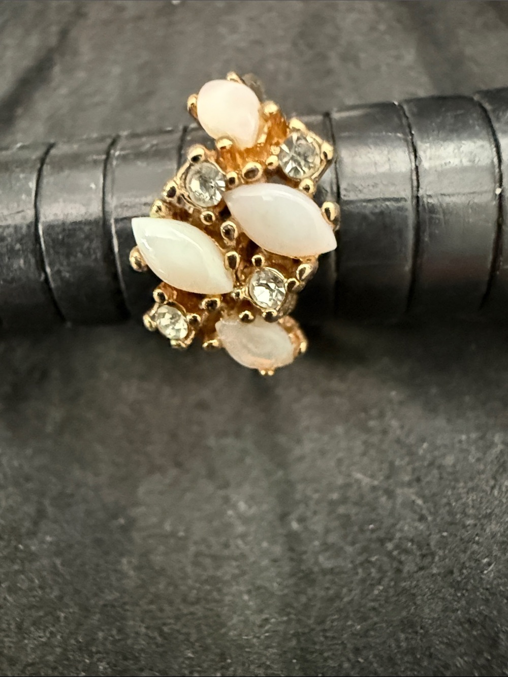 18k Gold White Opal & Crystal Leaf Cluster Ring